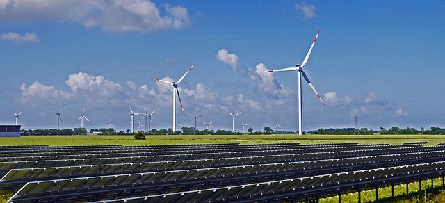 Solar panels and wind turbines - renewable energy